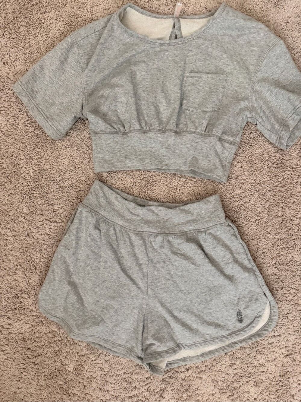 FP Movement Free People Grey Crop Top Short Sleeve Shorts Workout Lounge Set S